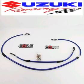 Drz-400s-brake-lines-blue Core.moto 2005-2020 Suzuki Drz 400sm Steel Braided Dual Sport Brake Line Blue Front Rear