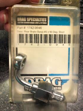 1742-0046 Drag Specialties Rear Brake Banjo #3 X90 Degree Short