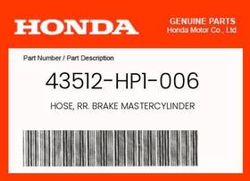 43512-hp1-006 Honda Genuine Hose Rr. Brake Mastercylinder -