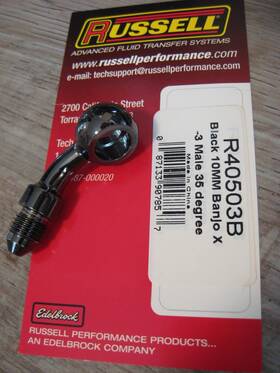 R40503b Russel Performance 087133907857 Russell Fittings - 3/8 X 10mm 35 Banjo Fitting 3 An Male Black Chrome