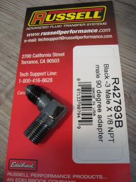 R42793b Russel Performance 087133907949 Russell Fittings - 1/8 Npt 3 An Male 90 Adaptor Black Chrome
