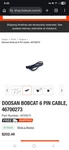 Doosan Bobcat 6-PIN Cable 46700273. Fixed Price $150.00.